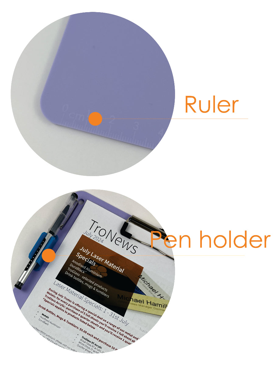 acrylic clipboard with pen holder, A4 size, multi colors