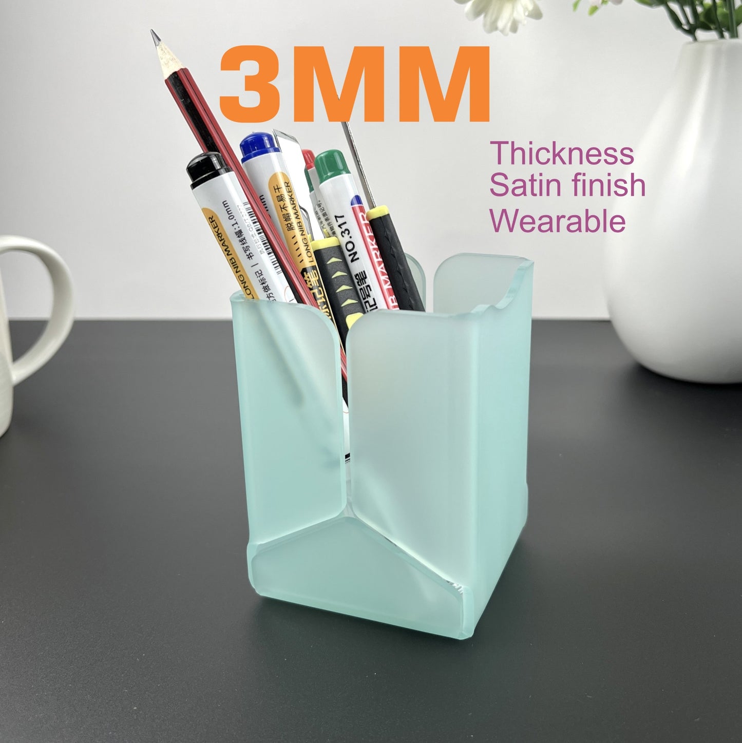 pen cup | 3mm clear acrylic pen holder | pencil holder
